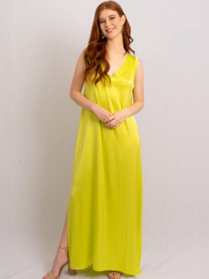 Vestido Porto Venere cuello  V manga cero - Verde ácido